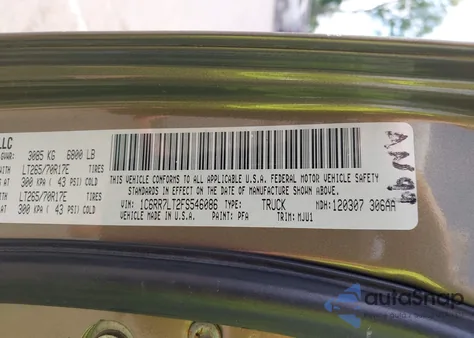 2015 Ram 1500 Outdoorsman z USA, uszkodzony, nr VIN 1C6RR7LT2FS546086